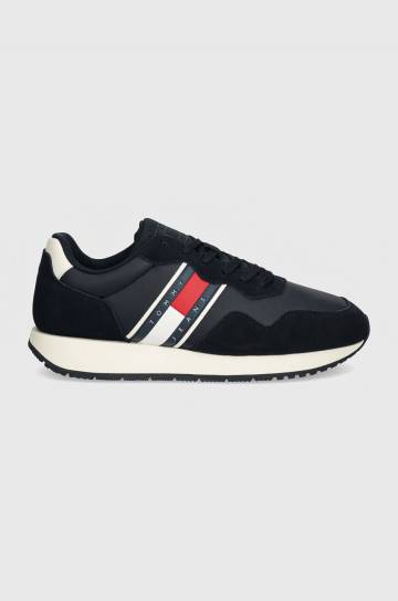 Кожаные кроссовки Tommy Jeans TJM MODERN RUNNER цвет синий EM0EM01316 Кожаные кроссовки Tommy Jeans TJM MODERN RUNNER цвет синий EM0EM01316