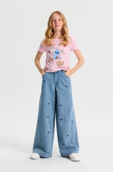 Джинси oversize з широкими штанинами з вишивкою Stitch - синій