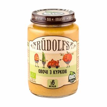 Детское органическое овоще-мясное пюре Rudolfs Овощи с курицей, с 6 месяцев, 190 г Детское органическое овоще-мясное пюре Rudolfs Овощи с курицей, с 6 месяцев, 190 г