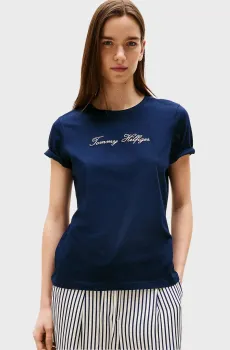 Женская темно-синяя футболка LUREX SCRIPT Синий S Tommy Hilfiger WW0WW47210