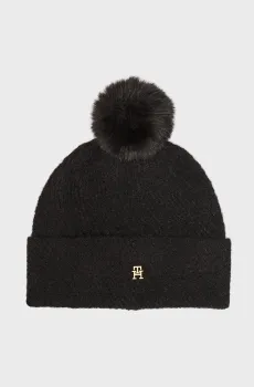 Женская черная шапка POM Черный ONESIZE Tommy Hilfiger AW0AW18178