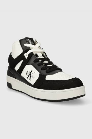 Кожаные кроссовки Calvin Klein Jeans BASKET CUPSOLE MID LTH ML FAD цвет чёрный YM0YM00883 Кожаные кроссовки Calvin Klein Jeans BASKET CUPSOLE MID LTH ML FAD цвет чёрный YM0YM00883