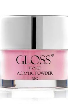 Акриловая пудра для ногтей Gloss UV/LED Acrylic Powder 018 Ярко-розовый с микроблеском и блестками, 15 г