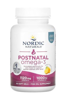 Омега-3 Nordic Naturals Postnatal Omega-3 для женщин в послеродовой период, со вкусом лимона, 1120 мг, 60 гелевых капсул
