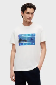 Мужская белая футболка REG PHOTO FLAG SS TEE Белый S Tommy Jeans DM0DM23191