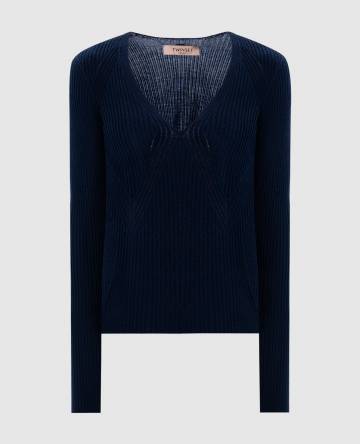 Синий пуловер из шерсти Синий пуловер из шерсти