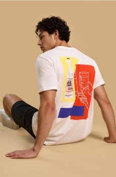 Бавовняна футболка з принтом - кремовий