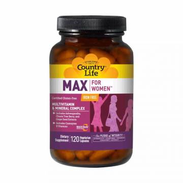 Женские мультивитамины и минералы Country Life Max For Women без железа, 120 капсул Женские мультивитамины и минералы Country Life Max For Women без железа, 120 капсул