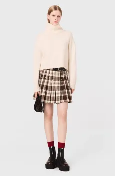 Женская коричневая плиссированная юбка в клетку Коричневый 38 MAJE MFPJU01547_Big Brown Check