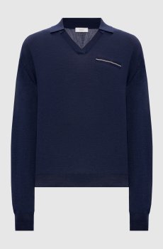 Синий пуловер из шерсти с цепочкой