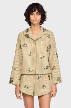 Женская оливковая рубашка в полоску Оливковый M Sandro SFPCM01675_Olive Green