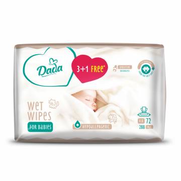 Детские влажные салфетки Dada Sensitive с рождения, без запаха, 4*72 шт Детские влажные салфетки Dada Sensitive с рождения, без запаха, 4*72 шт