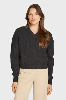Женский темно-серый шерстяной пуловер CHUNKY V-NECK SWEATER Серый S Calvin Klein Jeans J20J224635