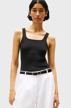 Женский черный топ 5X2 RIB SLIM SQUARE-NK TANK Черный XL Tommy Hilfiger WW0WW45444