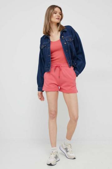 Хлопковые шорты Pepe Jeans Whitney цвет красный однотонные высокая посадка Хлопковые шорты Pepe Jeans Whitney цвет красный однотонные высокая посадка