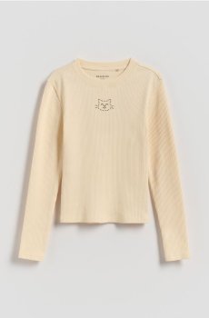 Reserved - Ребриста блуза з аплікацією - нюдовий - 353FT-02X