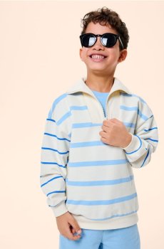 Бавовняна кофта half-zip у смужку - кремовий