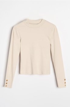 Бавовняна блузка з декоративними ґудзиками - нюдовий