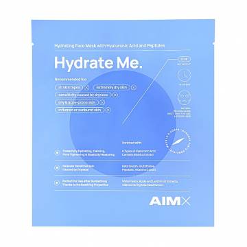 Тканевая маска для лица AIMX Hydrate Me Face Mask With Hyaluronic Acid And Peptides, 25 мл Тканевая маска для лица AIMX Hydrate Me Face Mask With Hyaluronic Acid And Peptides, 25 мл