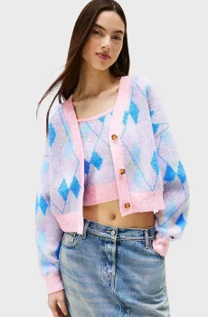 Женский розовый кардиган с узором CROP ARGYLE Розовый XS Tommy Jeans DW0DW21180