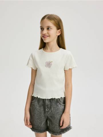 Reserved - GIRLS` T-SHIRT - кремовий - 940EK-01X Reserved - GIRLS` T-SHIRT - кремовий - 940EK-01X