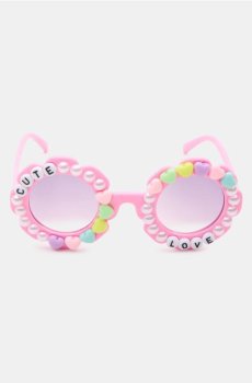 Сонцезахисні окуляри з сердечками та перлами - рожевий