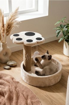 Когтеточка для кота з лежаком - бежевий