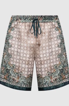 Бежевые шорты из шелка в брендовый принт