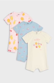 Бавовняні ромпери з фруктовим мотивом 3 pack - кремовий