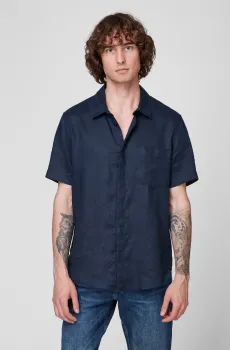 Мужская темно-синяя льняная  рубашка Синий S PRPY PMWVSHUA005