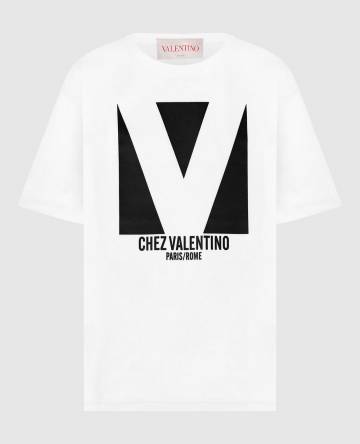 Белая футболка с принтом CHEZ VALENTINO Белая футболка с принтом CHEZ VALENTINO