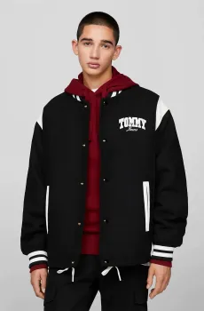 Мужской черный бомбер TJM CORD WOOL MIX LETTERMAN Черный L Tommy Jeans DM0DM17223