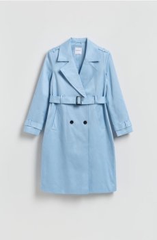 Reserved - Бавовняний тренч з поясом - світло-блакитний - 458IA-50X