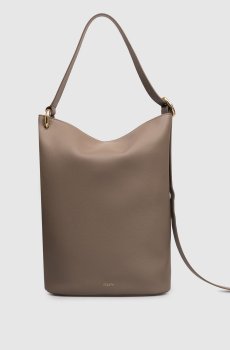 Бежевая кожаная сумка бакет-бег