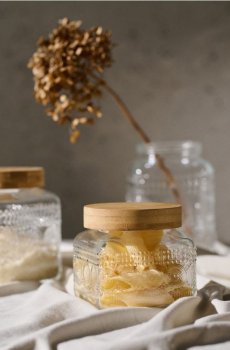 Банка для зберігання продуктів з кришкою та тисненим візерунком - clear