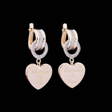 Золотые серьги "Сердца" с фианитами с04250 Золотые серьги "Сердца" с фианитами с04250