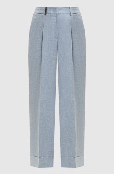 Голубые брюки из льна с отворотами