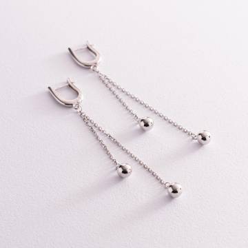 Серебряные серьги "Шарики" на цепочке 123149 Серебряные серьги "Шарики" на цепочке 123149