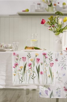 Доріжка на стіл з квітковим мотивом - білий