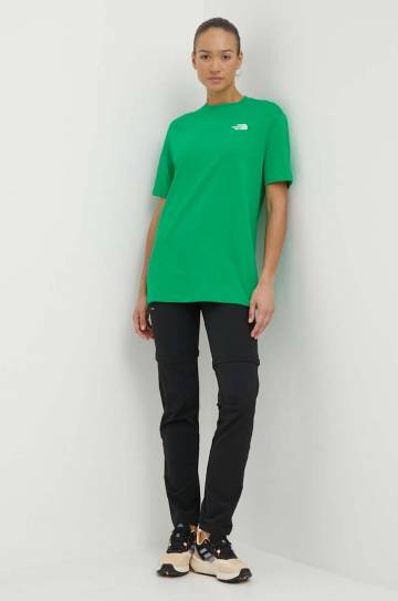 Хлопковая футболка The North Face W S/S Essential Oversize Tee женская цвет зелёный NF0A87NQPO81 Хлопковая футболка The North Face W S/S Essential Oversize Tee женская цвет зелёный NF0A87NQPO81