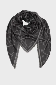 Женский черный платок с узором CONTRAST Черный ONESIZE Calvin Klein LV04F8077G