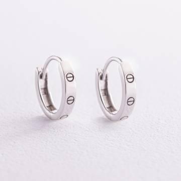 Серьги - кольца "Love" в белом золоте с08006 Серьги - кольца "Love" в белом золоте с08006