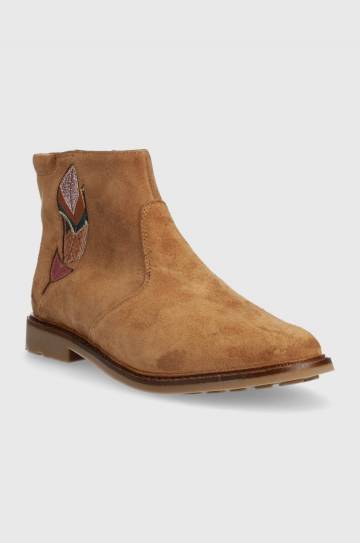 Детские замшевые ботинки Pom Dapi SISTER FEATHER цвет коричневый