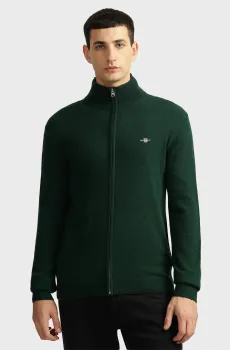 Мужской зеленый шерстяной кардиган EXTRAFINE LAMBSWOOL ZIP Зеленый XXL Gant 8050275