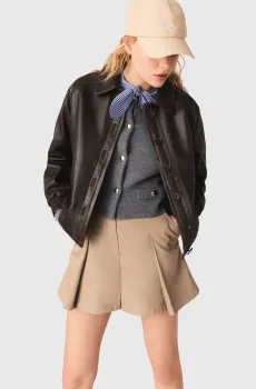 Женская коричневая кожаная куртка Коричневый 36 MAJE MFPBL00840_Brown