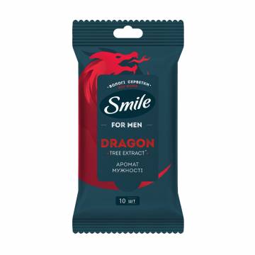 Влажные салфетки Smile For Men с экстрактом дерева дракона, 10 шт Влажные салфетки Smile For Men с экстрактом дерева дракона, 10 шт