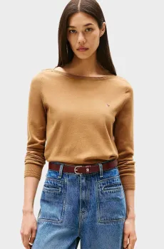 Женский коричневый джемпер CO JERSEY STITCH BOAT-NK LS Коричневый S Tommy Hilfiger WW0WW40099