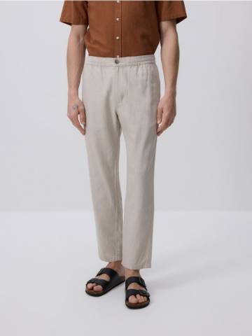 Reserved - Штани regular fit з льоном - бежевий - 5504L-08X Reserved - Штани regular fit з льоном - бежевий - 5504L-08X