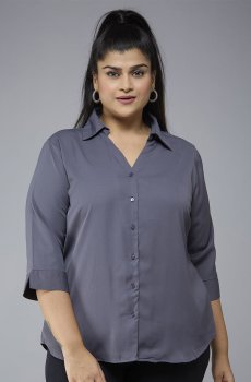 Style Quotient Women Plus Size Smart Fit Solid Spread Collar Casual Shirt