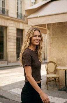 Crop топ зі структурної тканини - темно коричневий